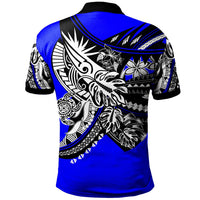 Tahiti Polo Shirt Tribal Jungle Blue Pattern - Polynesian Pride