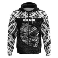 Custom Guam Rugby Zip Hoodie Polynesian Patterns Black LT16 - Polynesian Pride