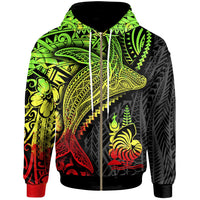 New Caledonia Zip up Hoodie Humpback Whale & Coat of Arms Reggae Unisex Reggae - Polynesian Pride