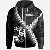 Tonga Zip up Hoodie Coat of Arms With Polynesian Tattoo Unisex White - Polynesian Pride