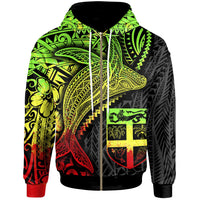 Fiji Zip up Hoodie Humpback Whale & Coat of Arms Reggae Unisex Reggae - Polynesian Pride