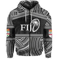 Fiji Rugby Polynesian Patterns Zip Hoodie White Unisex White - Polynesian Pride