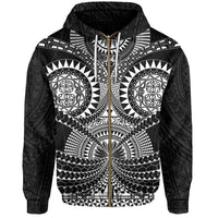 Polynesian Tattoo All Over Print Zip Hoodie White Unisex Black - Polynesian Pride
