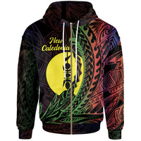 New Caledonia Zip Hoodie Wings Style Flag Color Unisex Black - Polynesian Pride