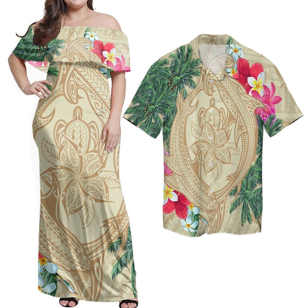 Hawaii Matching Dress and Hawaiian Shirt Kanaka Maoli Palm Trees Turtle And Sharks RLT14 No Dress - Polynesian Pride