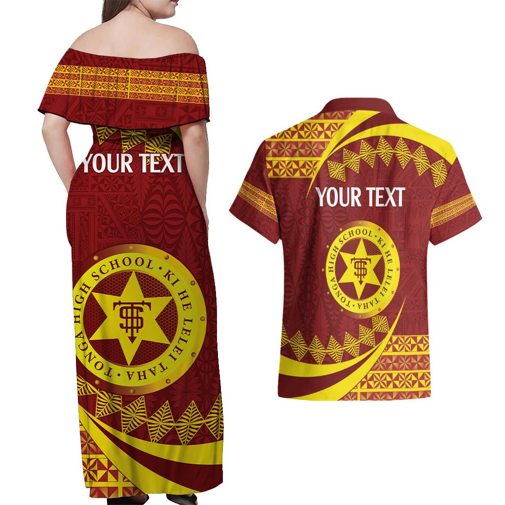 Personalised Tonga High School Couples Matching Off Shoulder Maxi Dress and Hawaiian Shirt Happy 77 Years Anniversary LT14