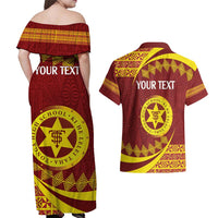 Personalised Tonga High School Couples Matching Off Shoulder Maxi Dress and Hawaiian Shirt Happy 77 Years Anniversary LT14