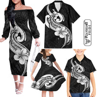 Polynesia Family Matching Outfits Off Shoulder Long Sleeve Dress And Hawaiian Shirt Plumeria With Tribal Pattern Black Vibes LT14 - Polynesian Pride