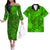 Hawaii Couples Matching Off Shoulder Long Sleeve Dress and Hawaiian Shirt Green Polynesian Tribal Art LT14