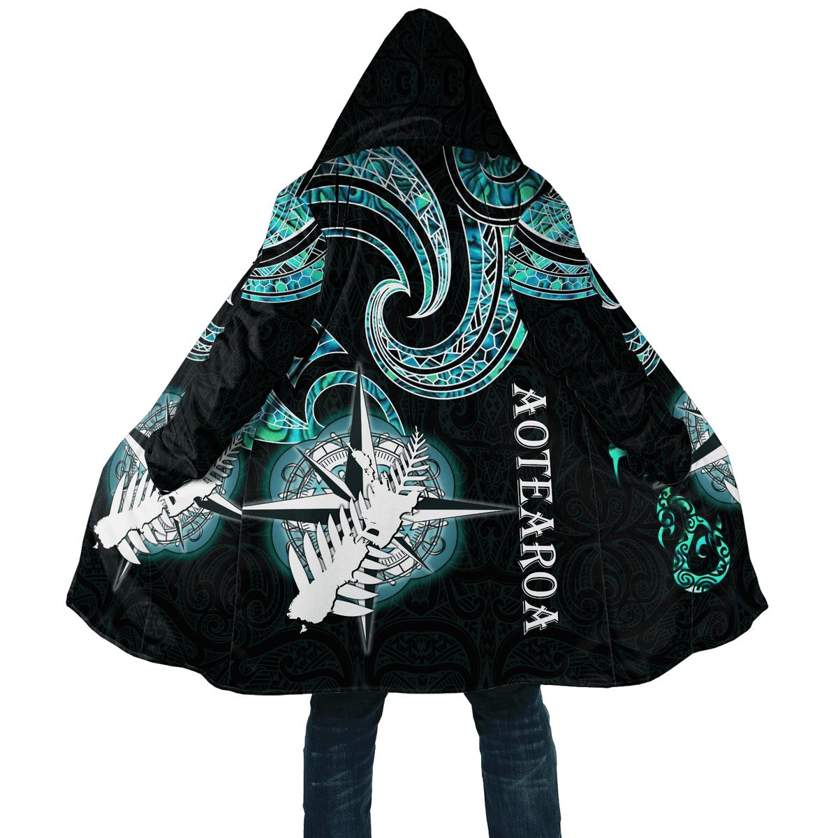 Aotearoa New Zealand Maori Shell Compass Kiwi And Manaia Printed Cloak - Polynesian Pride