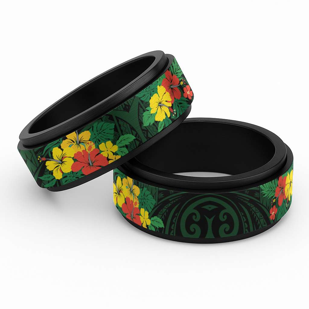 Polynesian American Samoa Spinner Ring Hibiscus Flowers LT9