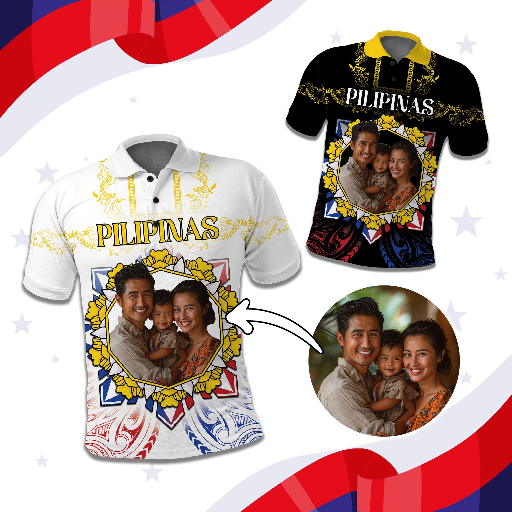 Custom Photo Philippines Independence Day Polo Shirt Maligayang Araw ng Kalayaan Barong Patterns CTM05