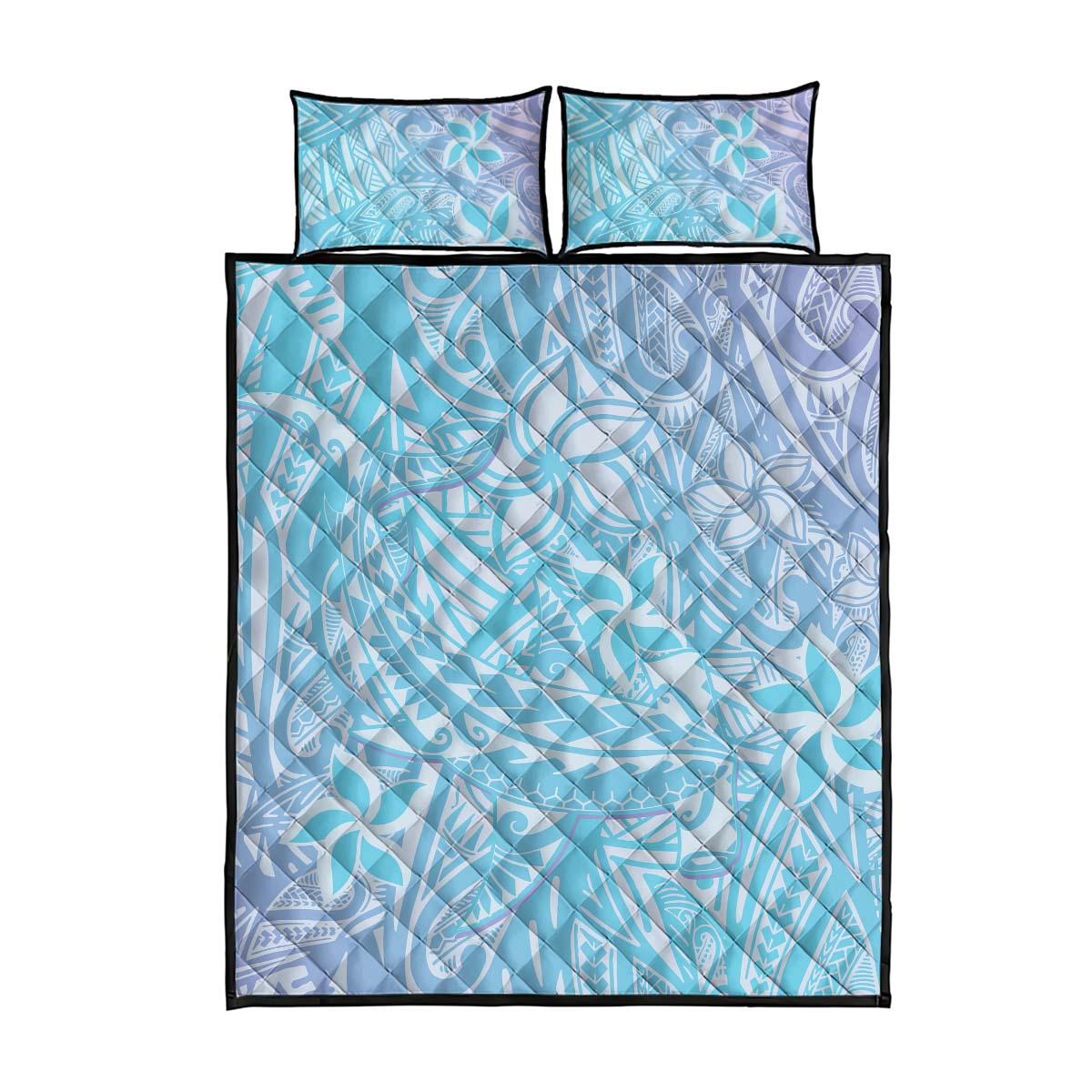 Baby Blue Gradient Polynesia Quilt Bed Set Hawaiian Tribal Hammerhead Shark Tattoo LT14