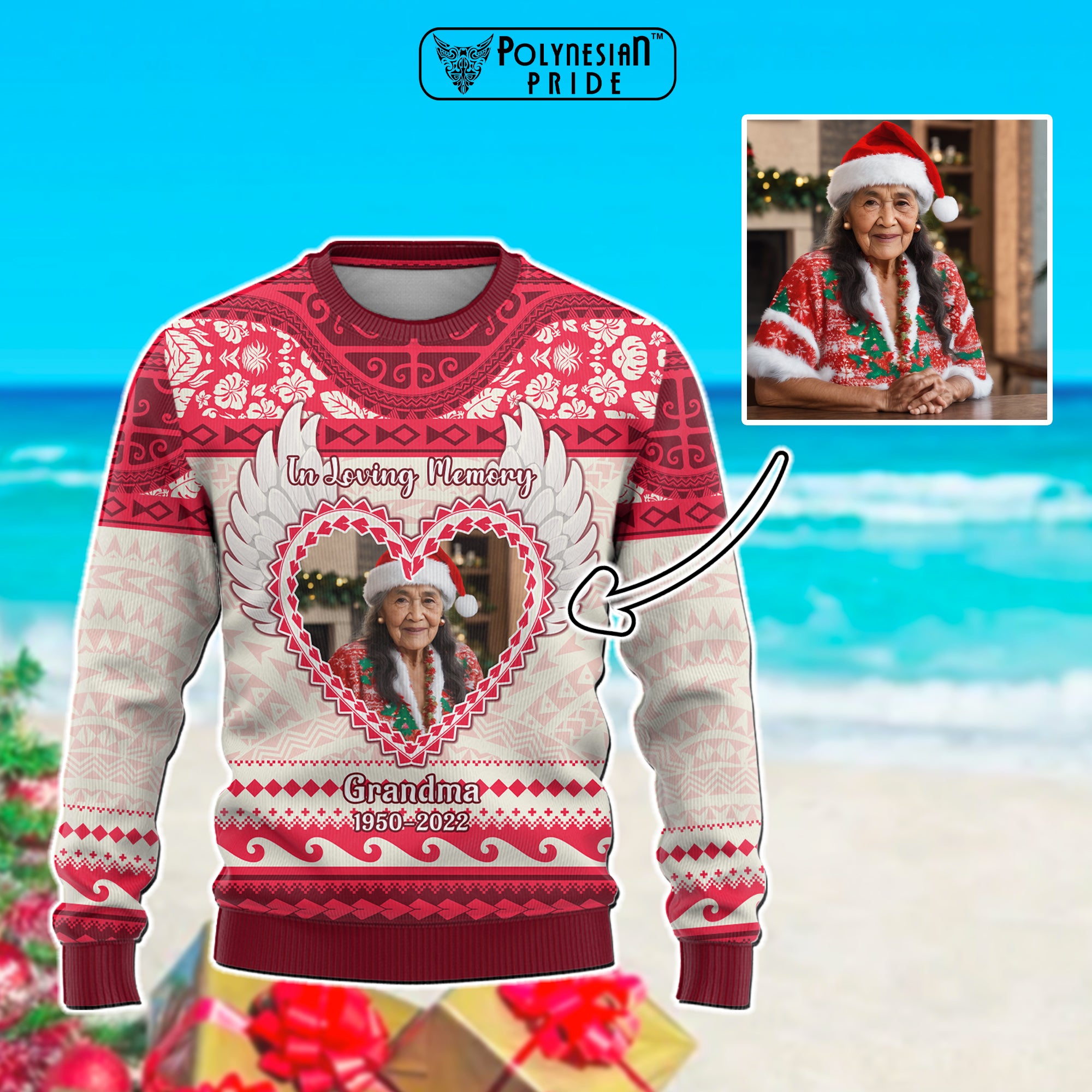 Custom Photo Polynesian Ugly Christmas Sweater Memorial All I Want For Xmas Is You CTM05 - Polynesian Pride