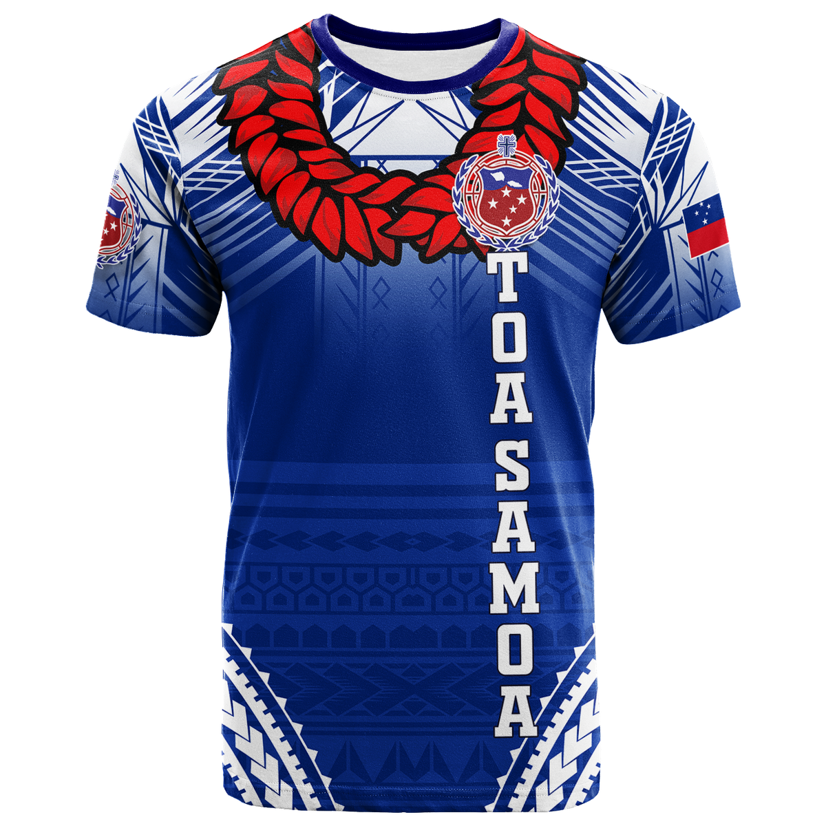 Toa Samoa Rugby Ula Fala Art T Shirt LT12 Blue - Polynesian Pride