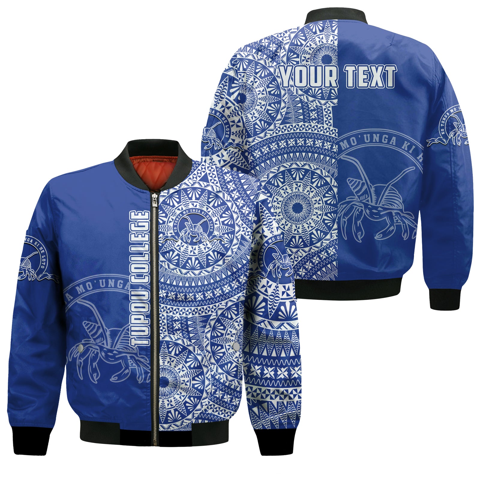 (Custom Personalised) Tupou Tonga College Bomber Jacket Tongan Ngatu Pattern LT14