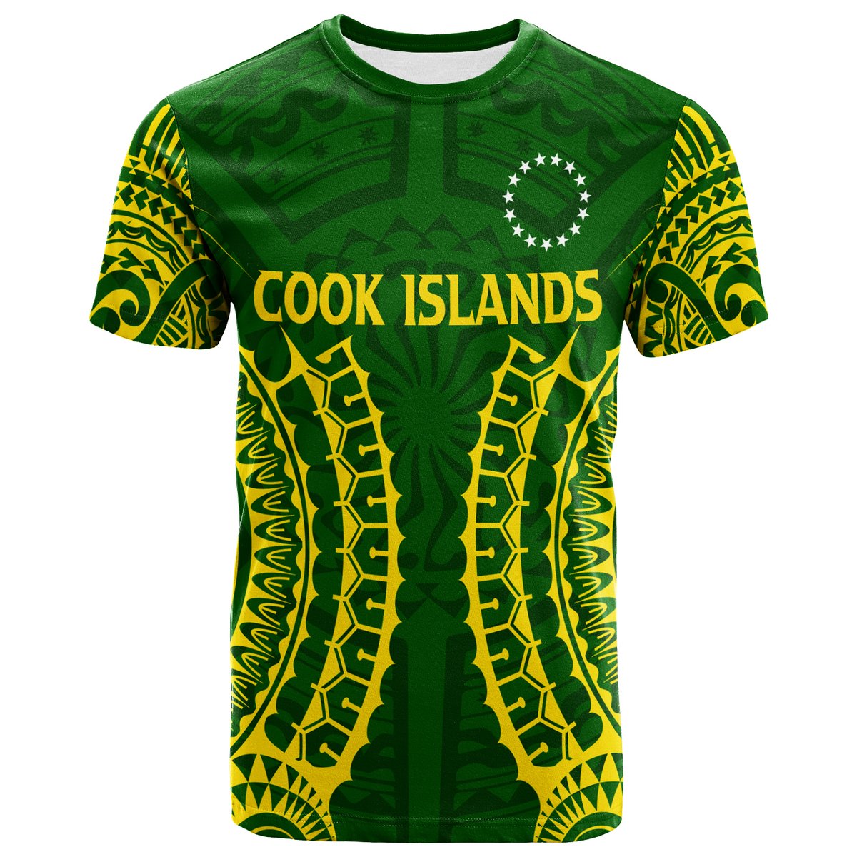 Cook Islands T-Shirt - Tribal Pattern LT12 Green - Polynesian Pride
