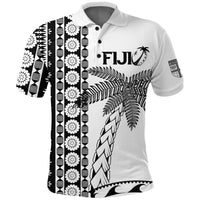 Fiji Rugby Polo Shirt Coconut Tree With Tapa Pattern LT12 White - Polynesian Pride