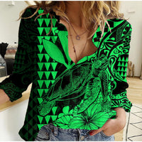 Kakau Polynesian Tribal Hawaiian Turtle with Kanaka Maoli Green Women Casual Shirt LT9 Female Green - Polynesian Pride