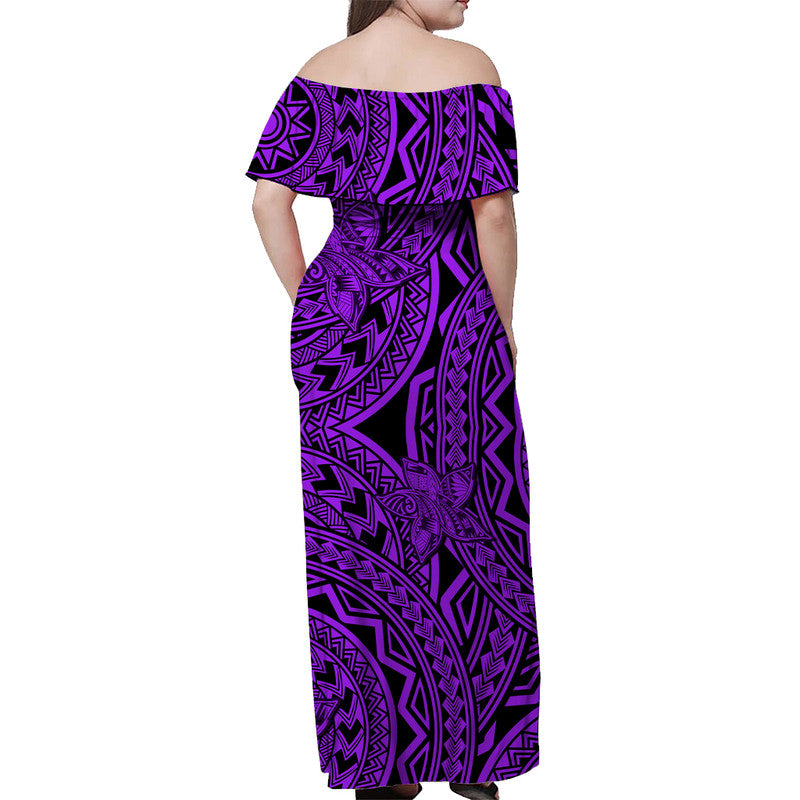 Polynesian Pride Off Shoulder Maxi Dress Polynesia Tribal Tattoo Plumeria Purple LT14 - Polynesian Pride