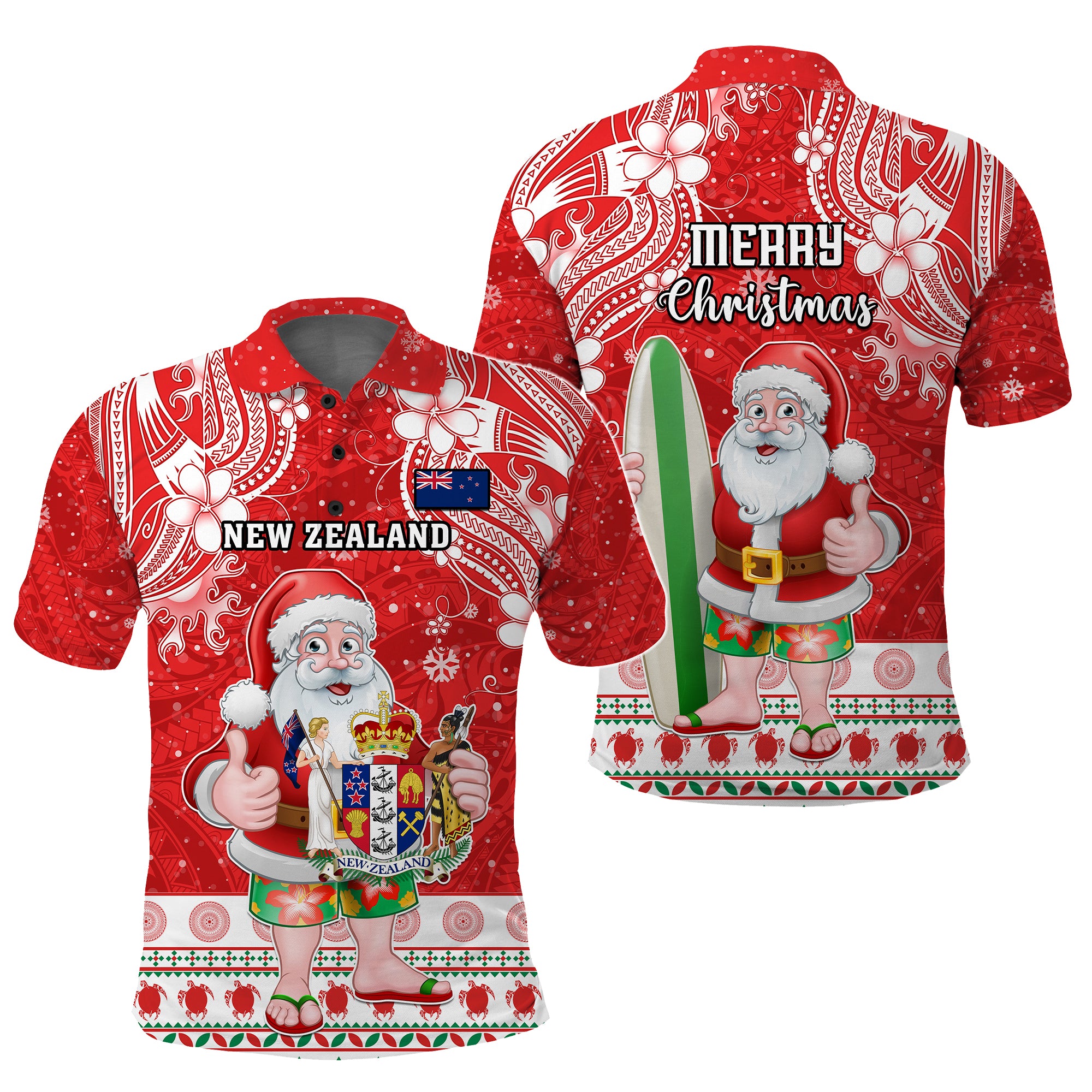 Custom Polynesian Countries Christmas Polo Shirt Santa Coat Of Arms CTM05 - Polynesian Pride