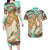 Hawaii Couples Matching Long Sleeve Bodycon Dress And Hawaiian Shirt Polynesian Shark And Sea Turtle Dreamy Turquoise LT14 Turquoise - Polynesian Pride