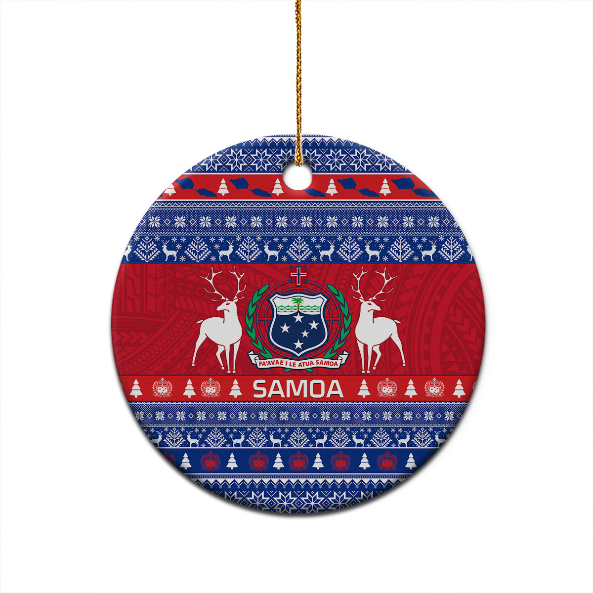 Personalised Samoa Christmas Ceramic Ornament Samoan Coat Of Arms Manuia Le Kirisimas LT14 - Polynesian Pride