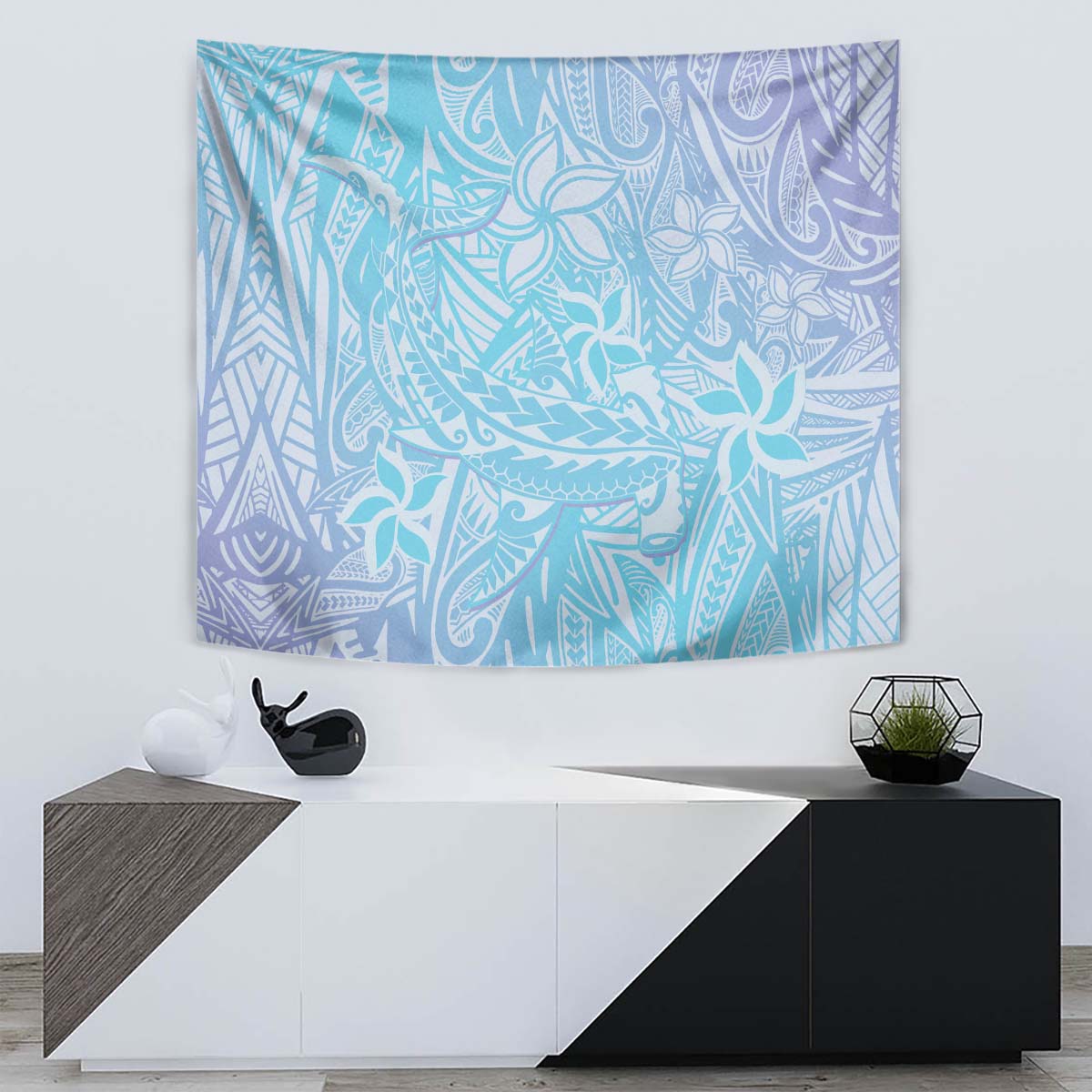 Baby Blue Gradient Polynesia Tapestry Hawaiian Tribal Hammerhead Shark Tattoo LT14 Baby Blue - Polynesian Pride