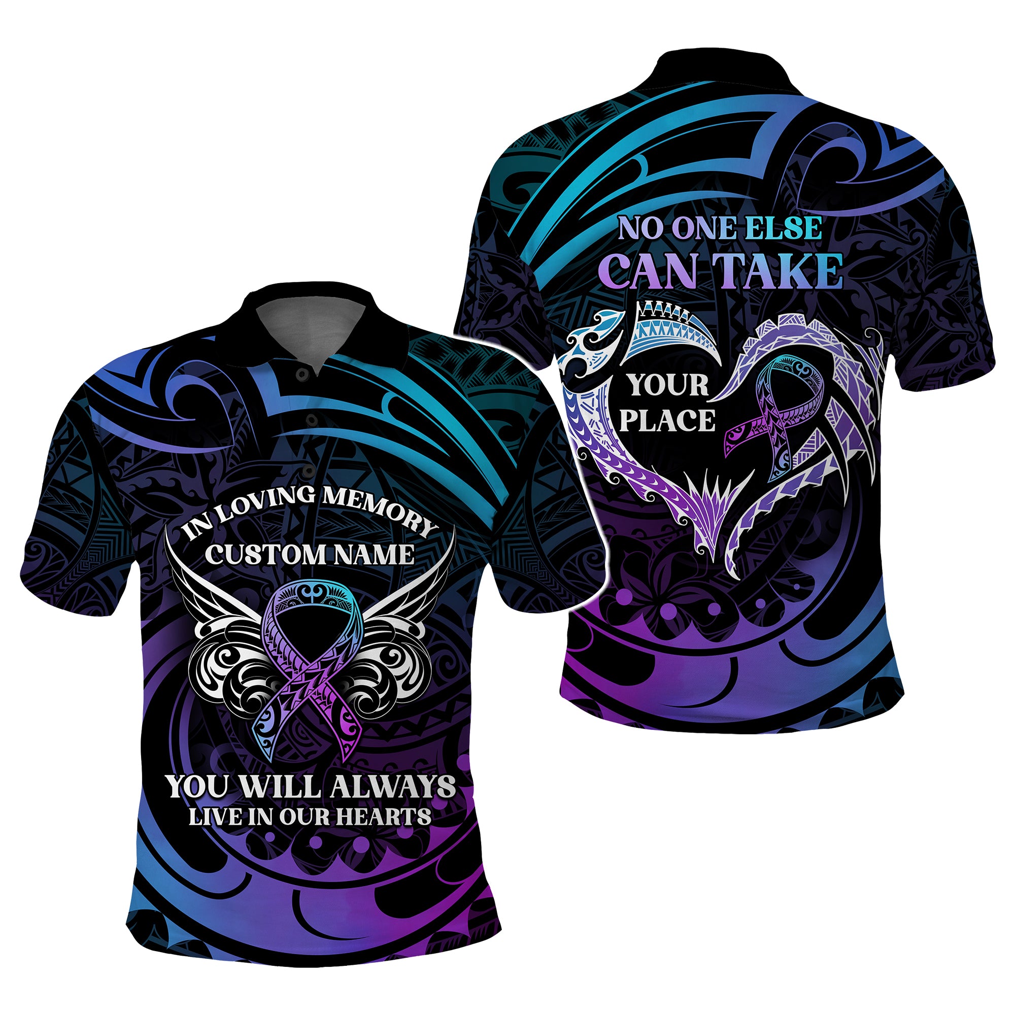 Custom Suicide Prevention Awareness Memorial Polo Shirt In Loving Memory Polynesian Style