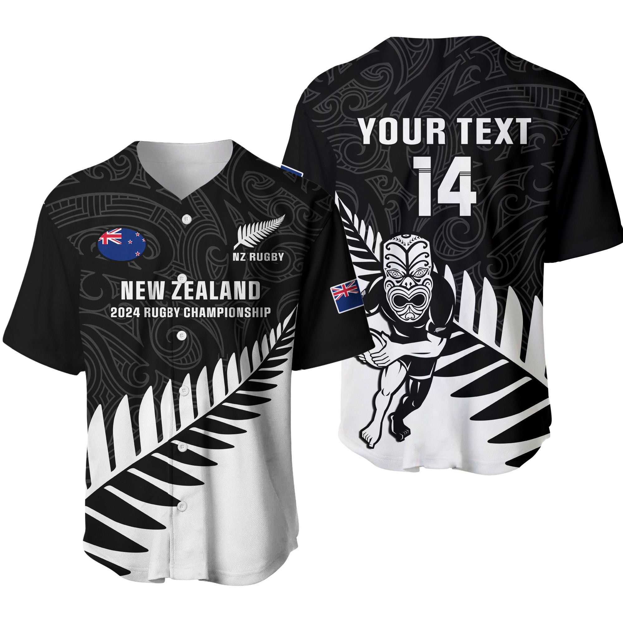 Personalised New Zealand Silver Fern Rugby Baseball Jersey All Black 2024 Go Champions Maori Pattern LT14