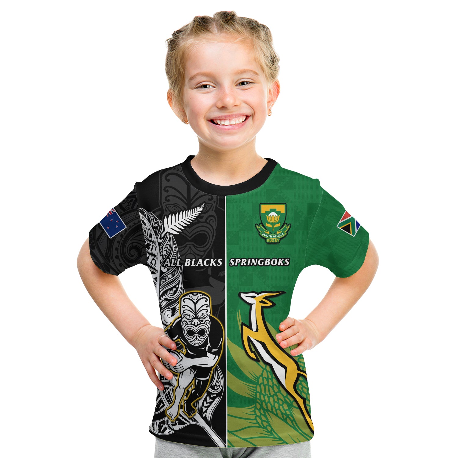 (Custom Personalised) New Zealand Rugby Maori T Shirt Kid Silver Fern Koru Vibes - Green LT8 main image 1
