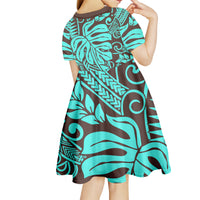 Teal Polynesian Tropical Leaf Family Matching Off Shoulder Maxi Dress and Hawaiian Shirt LT14 - Polynesian Pride