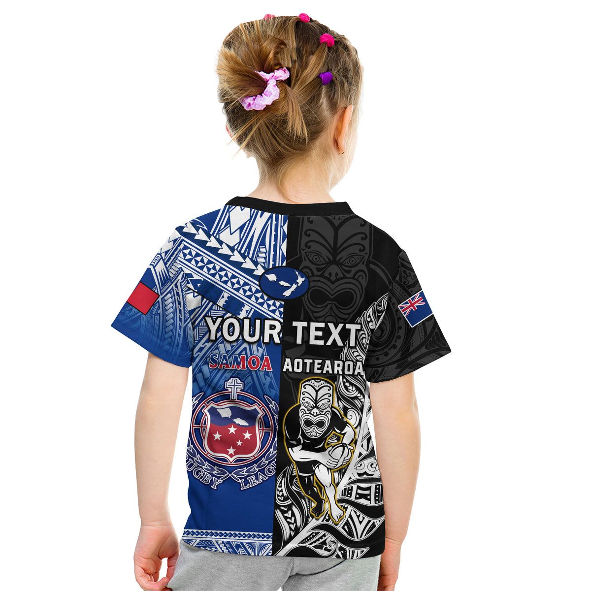 (Custom Personalised) All Black And Toa Samoa Rugby T Shirt KID NZ Maori Fern Mix Polynesian LT14 - Polynesian Pride