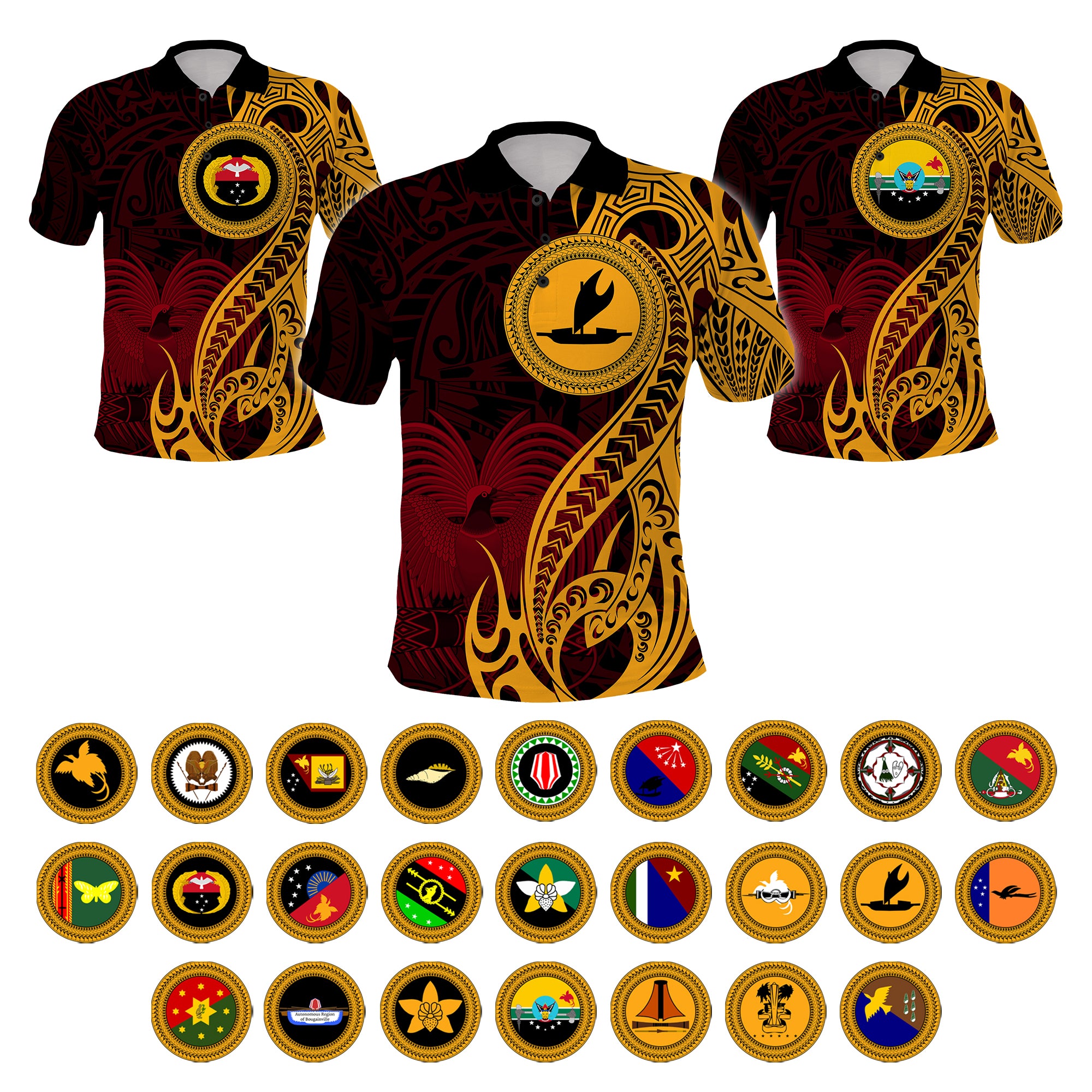 Custom Provinces of Papua New Guinea Polo Shirt Bird of Paradise Polynesian Tribal CTM09 Reggae - Polynesian Pride