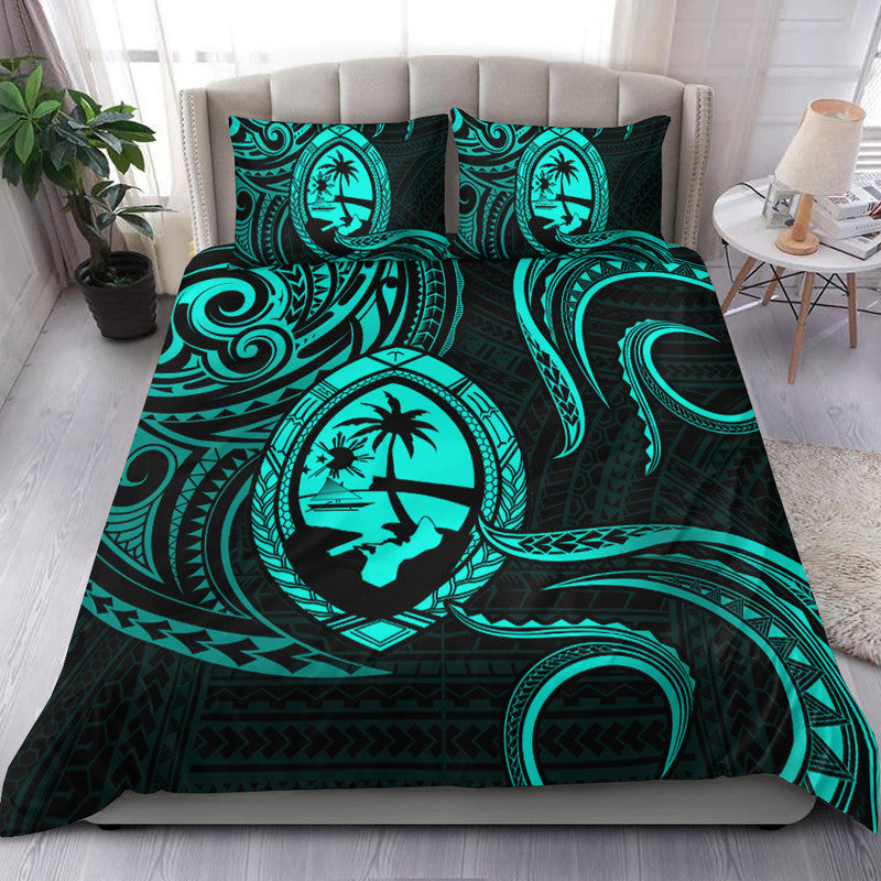 Polynesian Pride Guam With Polynesian Tribal Tattoo and Coat of Arms Bedding Set Turquoise Version LT9 turquoise - Polynesian Pride