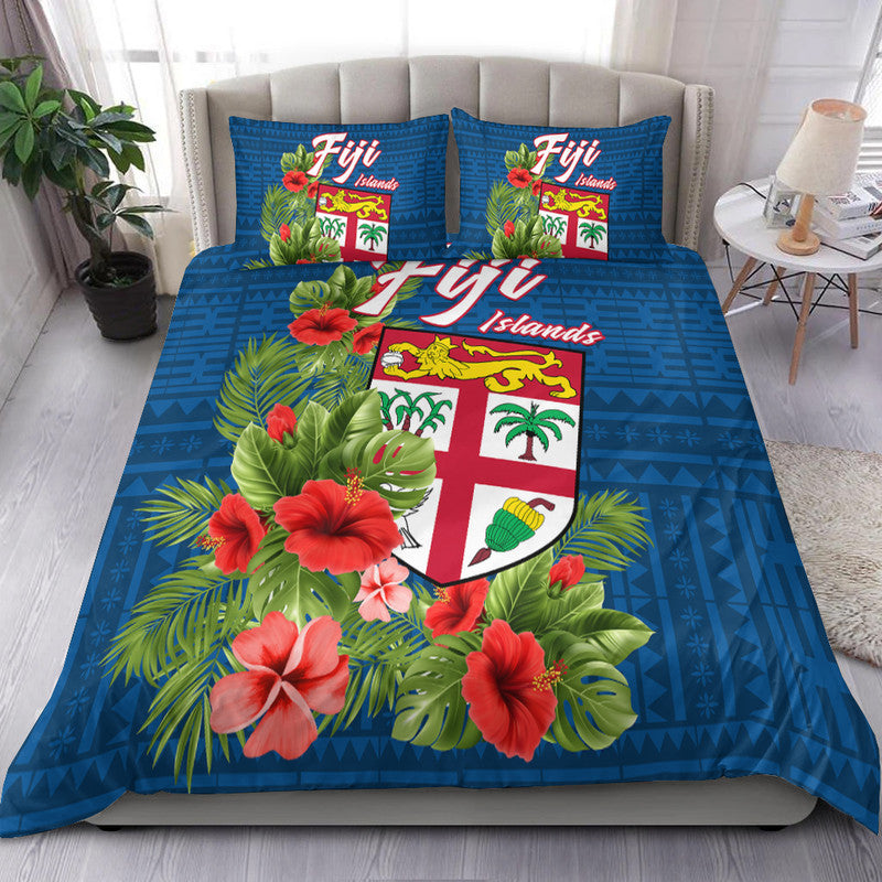 Fiji Islands Bedding Set Tropical Flowers and Tapa Pattern LT9 Blue - Polynesian Pride