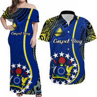 Personalised Cook Islands Matching Hawaiian Shirt and Dress June 15 Mangaia Gospel Day Blue Version LT14 Blue - Polynesian Pride