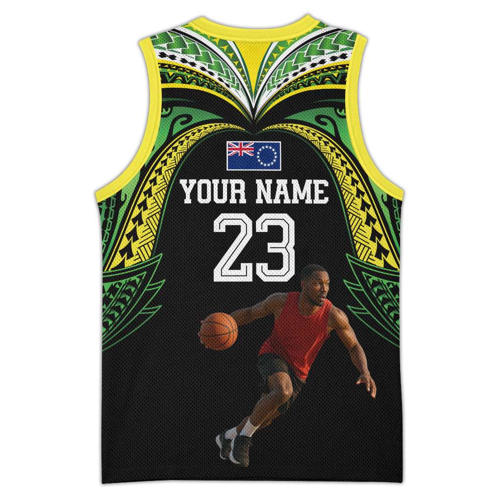 Custom Photo Cook Islands Basketball Jersey Tatau Tribal Motifs Black Color