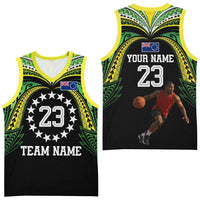Custom Photo Cook Islands Basketball Jersey Tatau Tribal Motifs Black Color