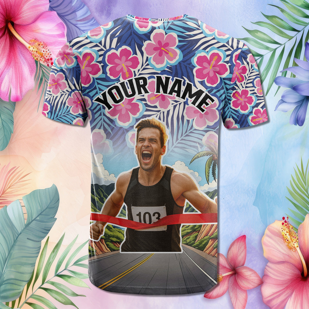 Custom Race Bib and Photo Marathon Nature and Tropical Style T Shirt