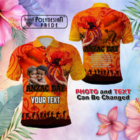 Custom Photo Australia and New Zealand ANZAC Day Polo Shirt Soldiers Memories - Red Poppies with Aboriginal and Maori Art