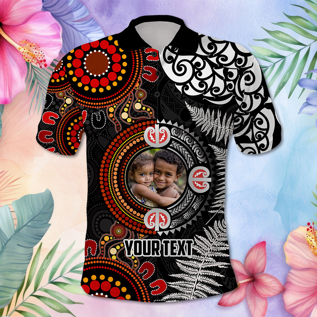 Custom Photo Australia and New Zealand Together Polo Shirt Aboriginal and Maori Art Tattoo