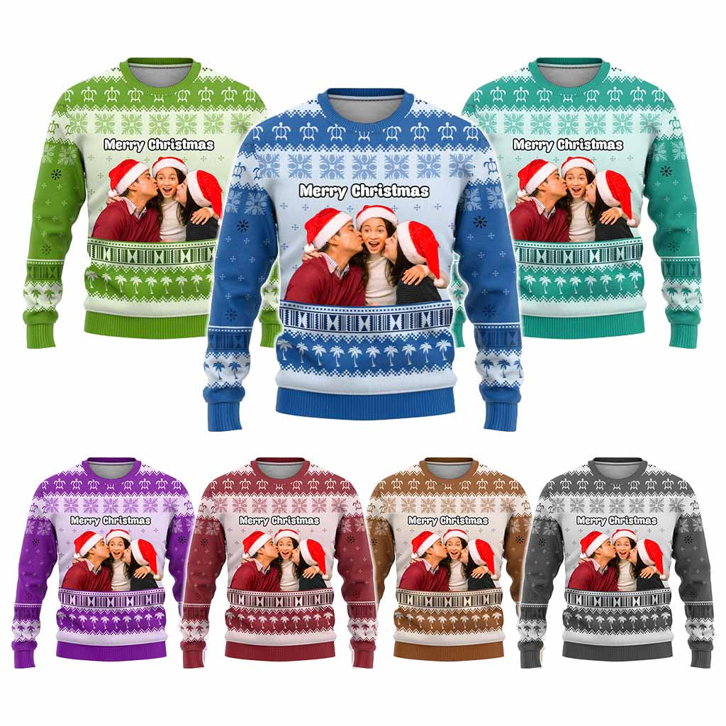 Custom Photo Hawaii Christmas Knitted Sweatshirt Mele Kalikimaka
