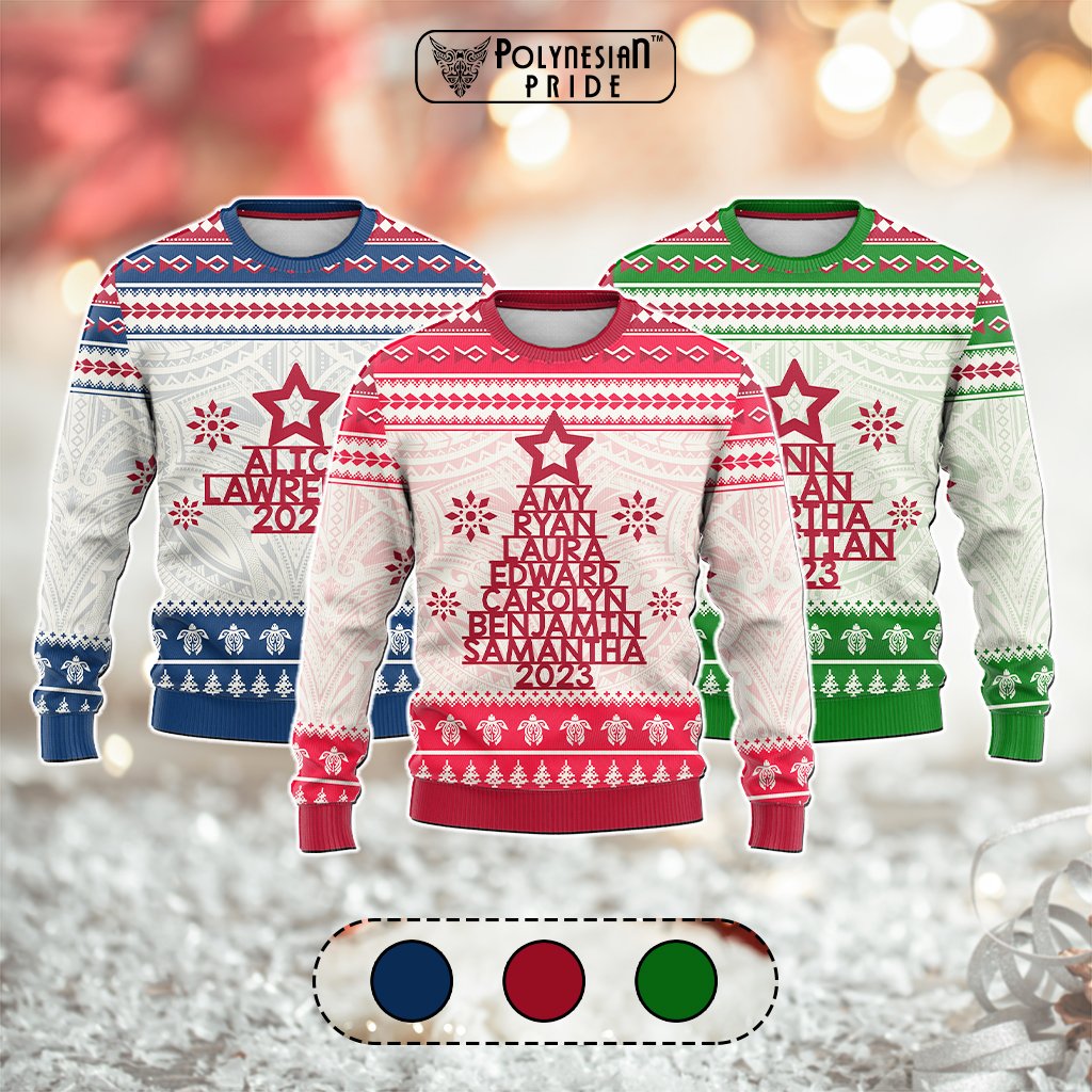 Custom Polynesian Knitted Sweatshirt Family Names Xmas Tree