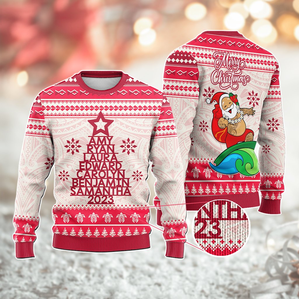 Custom Polynesian Knitted Sweatshirt Family Names Xmas Tree