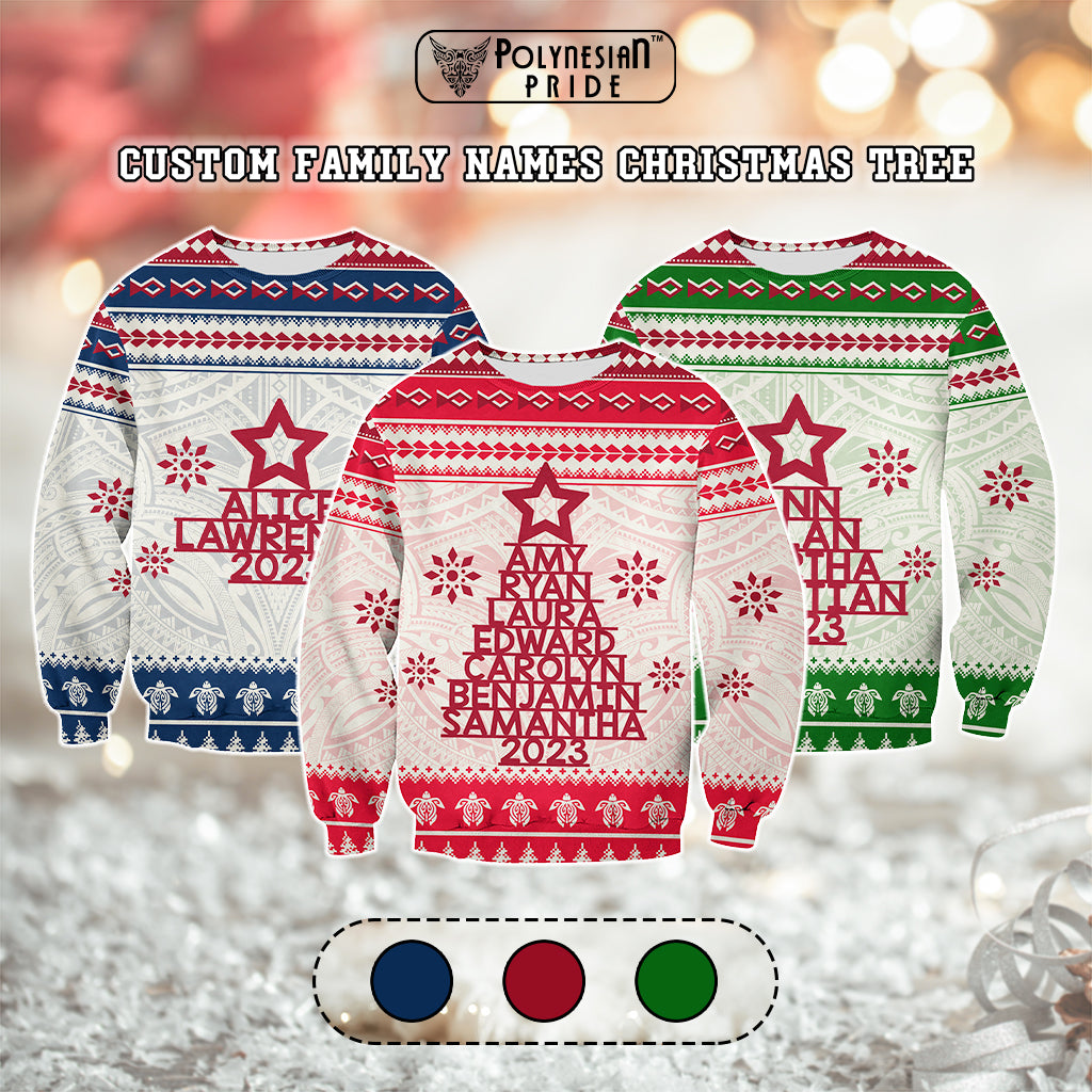 Custom Polynesian Sweatshirt Family Names Xmas Tree