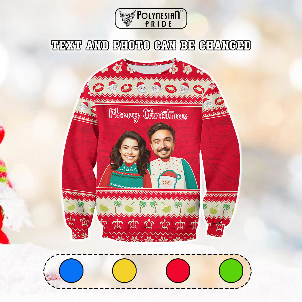 Custom Photo Polynesian Christmas Sweatshirt Funny Style
