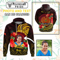 Custom Photo Papua New Guinea Hoodie Coat Of Arms Tropical Flowers Polynesian Pattern CTM05