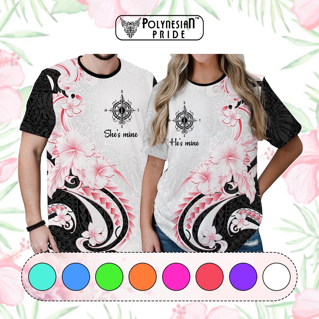 Custom Polynesian Couple National Spouses Day T shirt Compass Hibiscus Flowers CTM05 Multicolor - Polynesian Pride