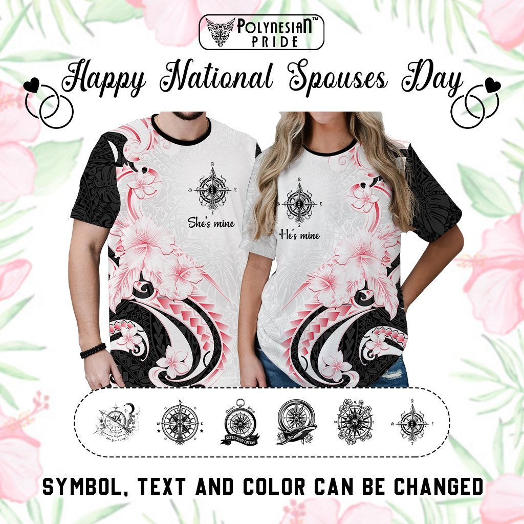 Custom Polynesian Couple National Spouses Day T shirt Compass Hibiscus Flowers CTM05 - Polynesian Pride